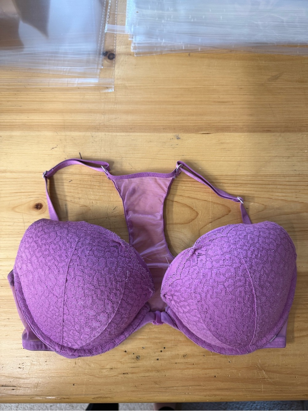 Victorias Secret Lavender Purple Lace Front Close Racerback Pushup Bra 38C